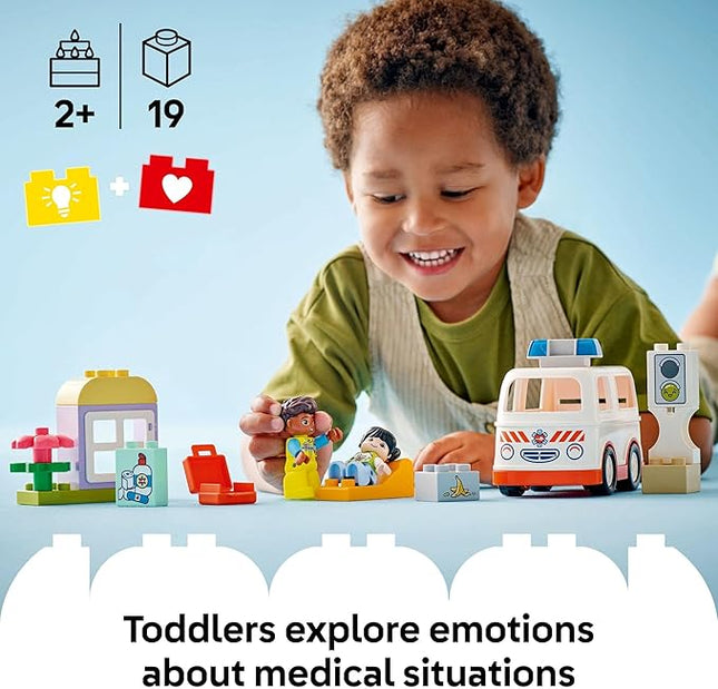 LEGO DUPLO Town Ambulance & Driver Toddler Building Blocks - Learning & Education Ambulance Toy for Preschool - Birthday Gift for 2-3 Year Old Boys & Girls - Pretend Play Set - 10447