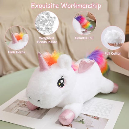 SQEQE Weighted Unicorn Plush, Weighted Unicorn Stuffed Animal, Cute Plushies Soft Pillow Toy Gift for Kids Adults 9.8 Inch, 0.8 Lbs