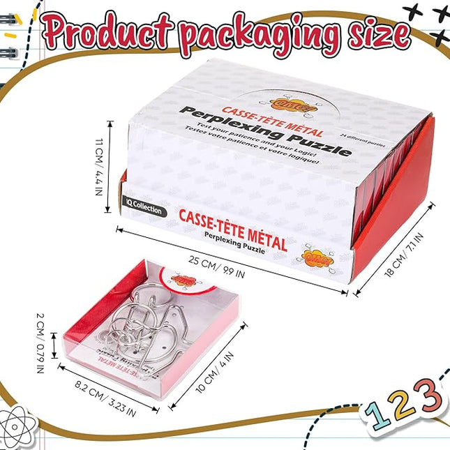 Yilloog 24 Packs Large Metal Puzzle Bulk Iq Wire Metal Puzzles with Paper Box Gift Package Educational Puzzle Toys Valentine Gifts Easter for Party Favor Teens Adults Challenge Gifts(Colored)