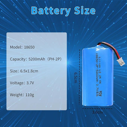 3.7V 5200mAh Li-ion Battery, 18650 Rechargeable Batteries with USB Charger Cable PH-2P Plug for Remote Control Cars, Bluetooth Speakers, LED Flashlights, Flashlights
