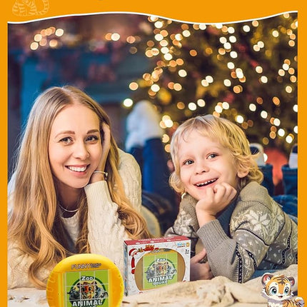 Rotating 3D Puzzle for Kids 3 4 5 6 7 Year Old, 4 Puzzles in 1, Handheld Game Fidget Toys for Travel, Cars & Plane, Fine Motor Skills Developing (Zoo Animal Squad)