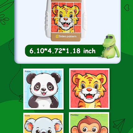 16-Piece Rotating Puzzles for Kids 4-6, Toddlers Puzzles 2-4, Road Trip, Airplane Activities Game, Travel Toys - Brain Teaser, Fine Motor Skills - Birthday Gifts Boys & Girls - Animals