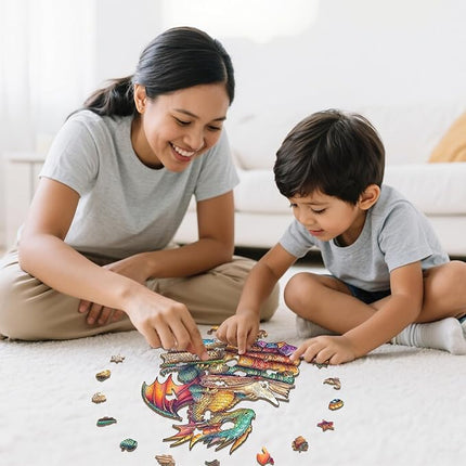 Wooden Puzzles for Adults - Reading Dragon Wood Puzzles Adult - Unique Animal Shape Wooden Jigsaw Puzzles for Adults - Birthday Gifts for Puzzle Lovers, Family (8.5 * 8.5in)