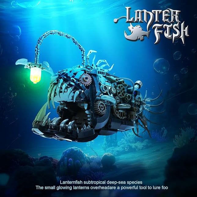Ideas Mechanical Lantern Fish Building Blocks Set Compatible with Lego Collectible for Ocean Lovers, Perfect as an Office or Home décor for Adults. STEM Construction Gift for Boys Aged 8-16 1038PCS