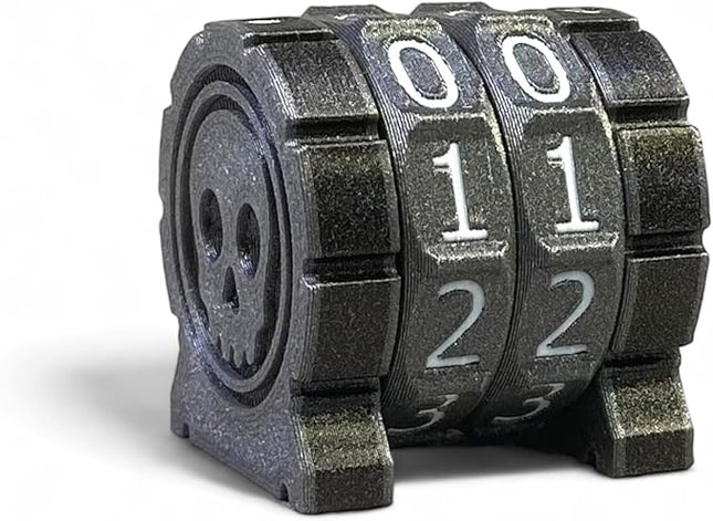 Life Counter Health Tracker for Board Games, TTRPGs, and Card Games with Skull Symbol, Compatible with MTG, 2 Gray Wheels with White Numbers