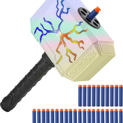 Dart-Blasting Hammer Toys Guns with Light -Toys for 6+ Year Old Boys,Kids Roleplay Toy Thunder Mjolnir Includes 30 Darts Gift for Boys & Girls Shooting Game Toy