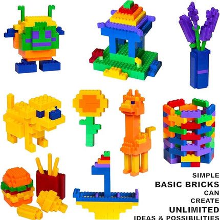 Building Bricks 1000 Pieces in Rainbow Colors, Classic Generic Building Blocks Toy for Boys & Girls, Educational Building Toys for Classroom, School, Toys for Kids Aged 4+