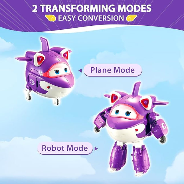 Super Wings Transformable Plane Toys, 5 Crystal Airplane Figures, 2 in 1 Rescue Bots Action Figures for 3-7 Year Olds