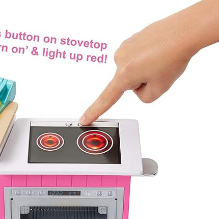 Barbie Kitchen Playset with Doll, Lights & Sounds, Food Molds, 5 Dough Colors and 20+ Accessories