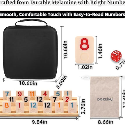Upgraded Rummy Cube Game Set 6-8 Players with 8 Wooden Holders and 214 Rummy Tiles, Travel Family Board Game for Adults and Kids