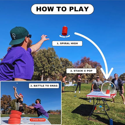 Stackpop, Blitz, Table Game, Outdoor Toss, Stack, Pop, and Catch, Outdoor Fun, Tailgating, Beach, Backyard, Football Blitz & Parties – Skilled, Active Game for Teens & Adults