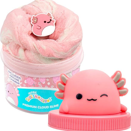 Original Squishmallows Archie The Axolotl Premium Cloud Slime, Cotton Candy-Scented, 8 oz., Storage Container with Figurine Topper, Rubber Charm, Goodie Bags Stuffers, Kids Party Favors, Sensory Toys