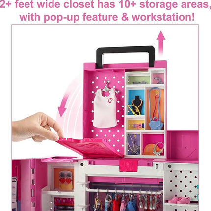 Barbie Dream Closet Playset with 35+ Doll Clothes & Accessories, Includes 5 Complete Looks, Pop-Up Second Level, Mirror & Laundry Chute