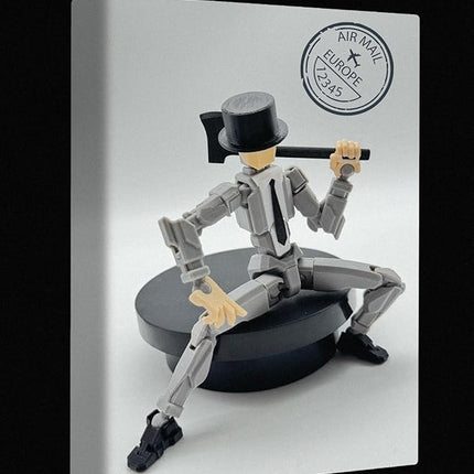 3D Printed 8.13-inch Action Figure Dummy-Mici20, Full Body Mechanical Movable Toy, Multiple Accessories, Desk Decoration (3 HandsType, Bracket, Weapons, Armour) (Gray)