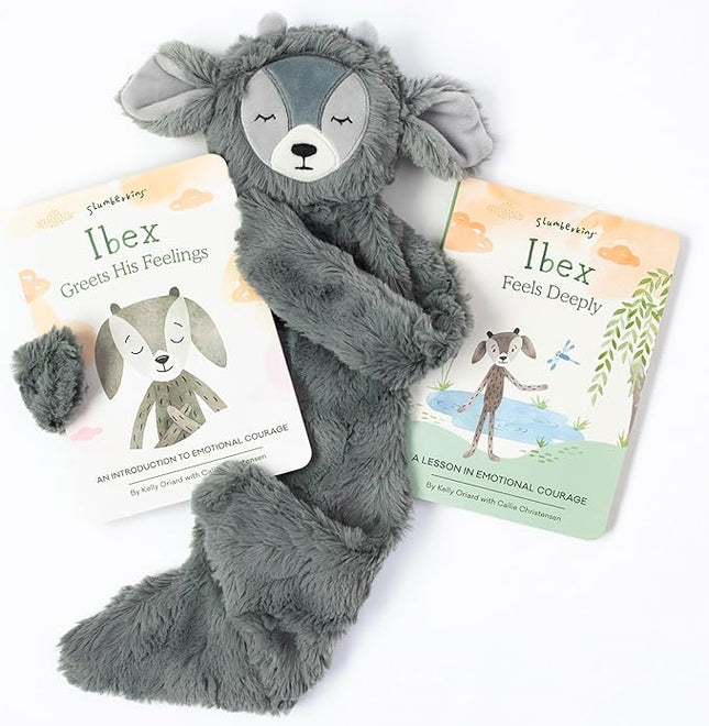 Slumberkins Ibex Snuggler & 2 Board Books Complete Set Bundle | Promotes Emotional Courage, Resilience & Empathy | Social Emotional Tools for Ages 0+ (Ibex Kin Snuggler + 2 Board Books)