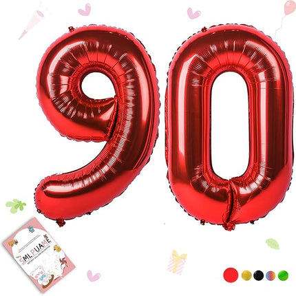 Smlpuame 40 inch Number Balloon 0-9 Red Large Number 90 Balloons,Digital Balloons for Birthday Party Celebration Decorations Supplies, Helium Foil Number Balloons for Wedding Anniversary