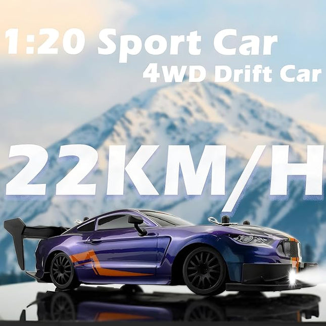 1:20 RC Drift Car 2.4GHz 4WD High Speed Drift Remote Control Cars Vehicle with LED Lights and Drifting Tires Batteries x2 Racing Sport Toy Cars for Boys Girls Kids (Purple)