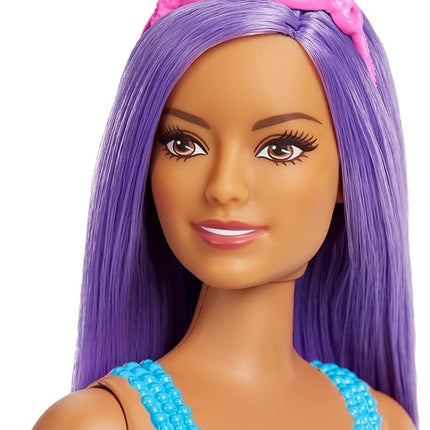 Barbie Dreamtopia Royal Fashion Doll with Curvy Body, Purple Hair & Sparkly Bodice Wearing Removable Skirt, Shoes & Headband Accessory