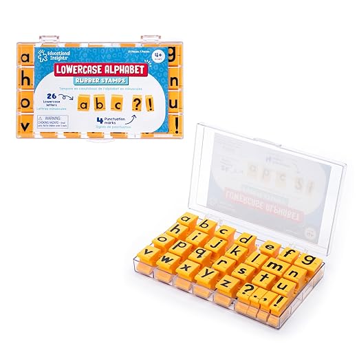 Educational Insights Lowercase Alphabet Rubber Stamps - Letter Stamps for Kids, Set of Teacher Stampers for Classroom, Teacher Must Haves, Fine Motor Skills, Toddler ABC Stampers, Ages 4+