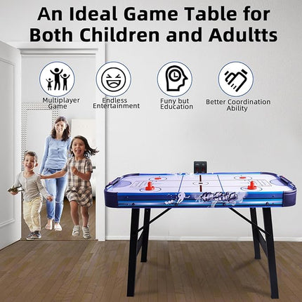 Folding Air Hockey Table 48" Powered Hockey Game Table 4ft Indoor Electric Hockey Table w/2 Pucks, 2 Pushers, Digital LED Scoreboard, Powerful 12V Motor for Adults and Kids