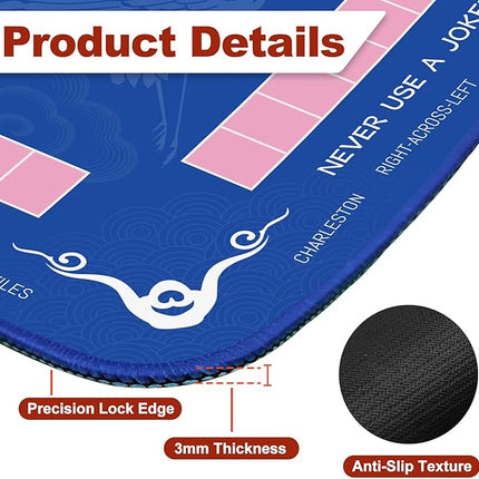 Mahjong Mat - 32.4x32.4 Inch Noise Reduction Anti-Slip Gaming Mat for Mahjong, Poker, Board Games, Card Games, Dominoes (Blue)