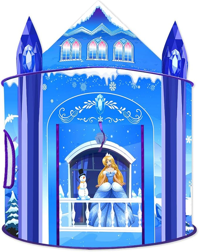Princess Play Tent for Girls Ice Castle Imaginative Fairy Tale Pretend Game Playhouse Indoor Outdoor Pop Up Kids Tent Toy Gift for Children Toddlers Festival Birthday Party