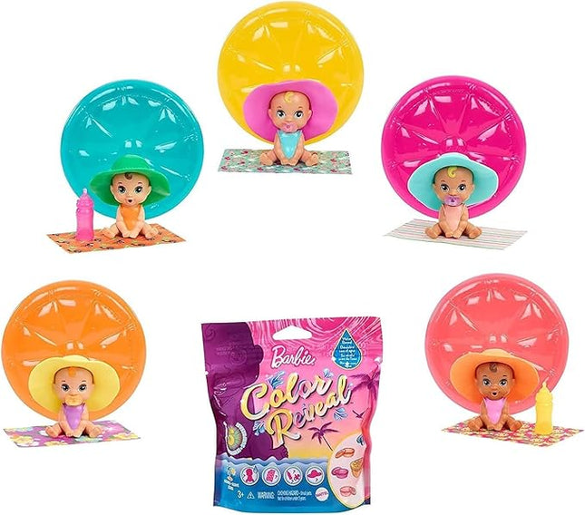 Barbie Color Reveal Baby Doll Sand & Sun Series (Bundle of 3) | 5 Surprise Reveals per Doll, Floatable Fruit Case & Accessories, Ages 3–9