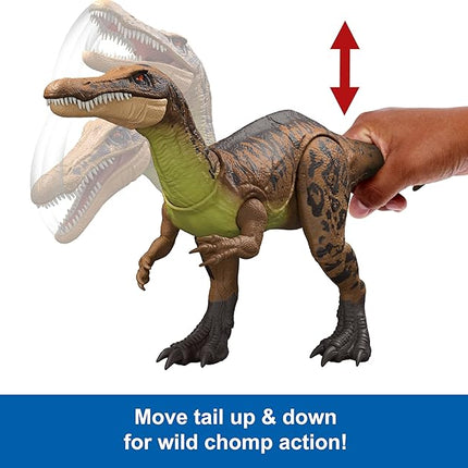 Mattel Jurassic World Chaos Theory Gigantic Trackers Suchomimus Dinosaur Action Figure, Large Species Toy with Thrash Attack & Chomp, Digital Play