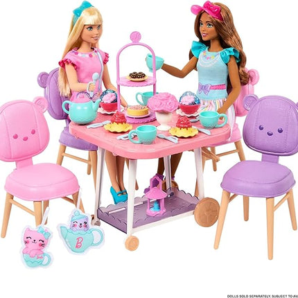 Barbie Tea Party Playset for Preschoolers, My First Tea Party Playset and Accessories, Preschool Toys and Gifts, Tea Party with 18 Storytelling Pieces, Two Plush Items, from 3 Years, HMM65