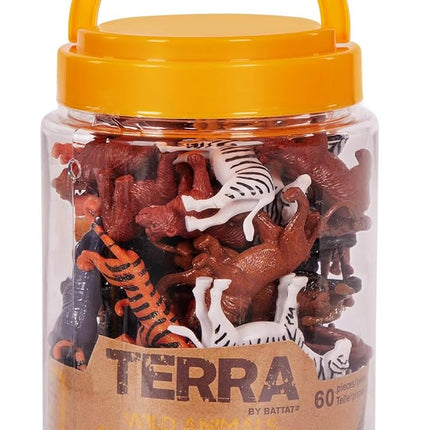 Terra by Battat – 60 Pieces Wild Creatures Tube – Realistic Mini Animal Figurines – Lion, Hippo, Tiger, Bear & More Safari Animals – Educational Toys for Kids & Toddlers 3+ Years
