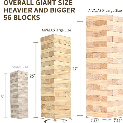 Aivalas X-Large Size Giant Tumble Tower, 56 Blocks Outdoor Yard Games Stacking Games Includes Dice Carrying Bag Scoreboard, Stacking Up to 5FT for Backyard Lawn Party Playing