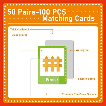 gisgfim 50 Pairs Fall Memory Matching Game Thanksgiving Happy Fall Concentration Memory Games for Kids Educational Ages 3-8 A Fun & Fast Autumn Theme Memory Matching Games
