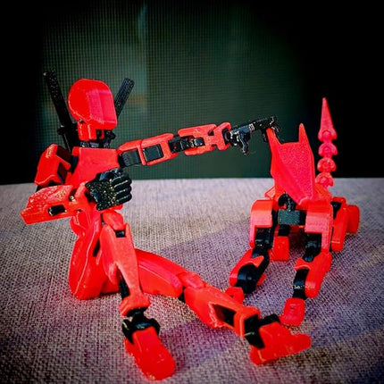 T13 Action Figures Set (Assembly Completed) Dummy 13 Titan 13 Robot Action Figure 3D Printed Robo Multi-Jointed Movable Action Figure Toy with Full Articulation (Red Black Figure + Dog)