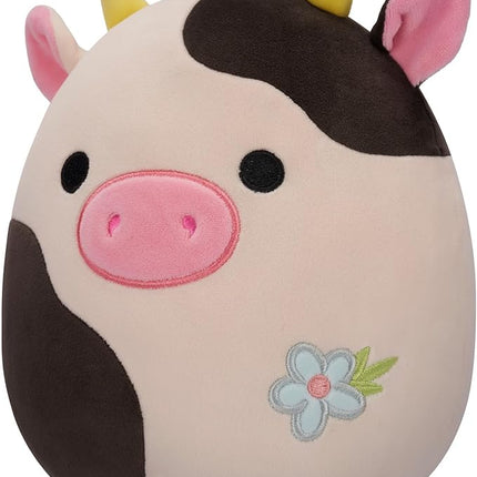 Squishmallows Original 8-Inch Connor Cow with Blue Flower Embroidery - Official Jazwares Plush