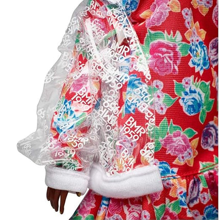 Barbie BMR1959 Fully Poseable Curvy Fashion Doll, Brunette, in Clear Vinyl Bomber Jacket and Floral Hoodie Dress, with Accessories and Doll Stand