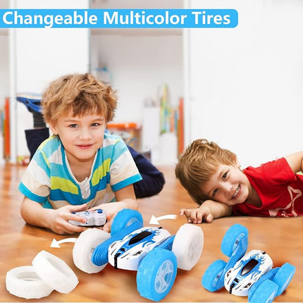 FREE TO FLY Remote Control Car For Boys: Kids RC Stunt Cars Toy with Headlights & WheelLights Double-Sided Driving 360°Flip Rotating Car Toys Gifts Presents for Boy Girls Age 6 7 8 9 10 11 12 Year Old