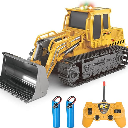 Remote Control Front Loader - Metal Shovel, LED Working Lights, Music & 2 Rechargeable Batteries, Construction Toys for Boys Age 4 5 6 7 8 Birthday Gift
