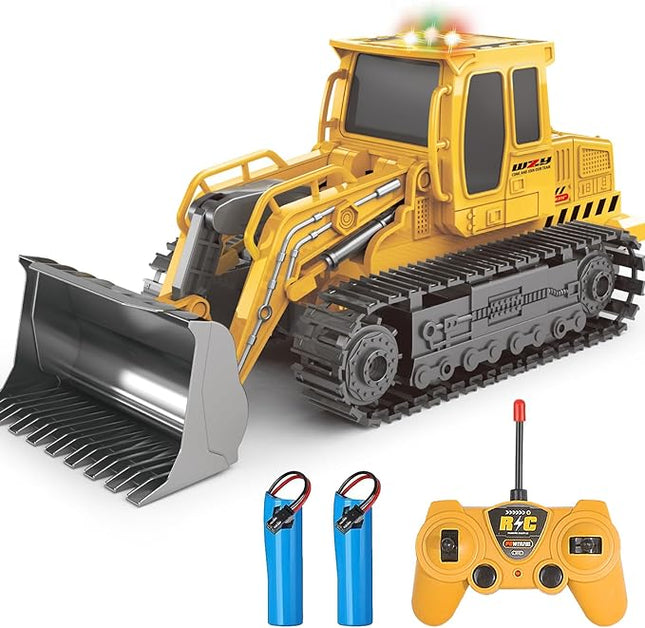 Remote Control Front Loader - Metal Shovel, LED Working Lights, Music & 2 Rechargeable Batteries, Construction Toys for Boys Age 4 5 6 7 8 Birthday Gift