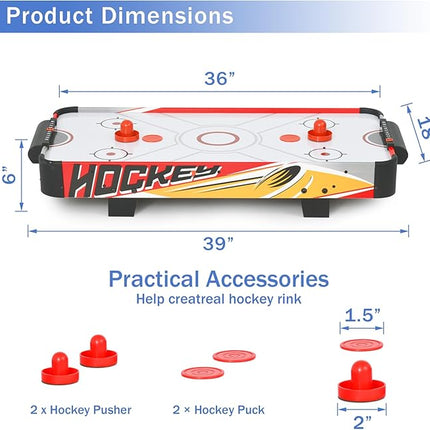 Table Top Air Hockey Table for Kids, 32” Mini Tabletop Air Hockey Game w/Electric Motor Fan, 2 Pushers and 2 Air Hockey Pucks, Great for Playing on The Floor, Tabletop