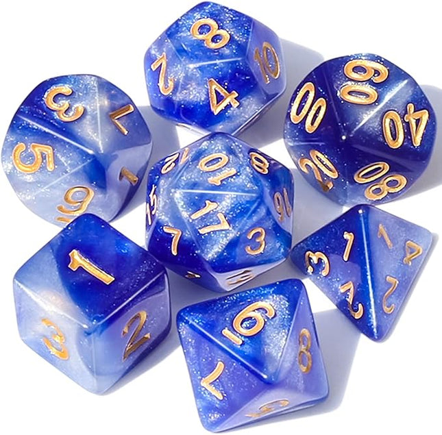 CiaraQ DND Polyhedral Dice Set for Dungeons and Dragons RPG MTG Role Playing Table Games with Dice Pouch (Blue+White+Glitter)