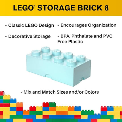 Room Copenhagen, LEGO Brick Box Stackable Storage Containers - Organizational Building Blocks - 19.69 x 9.84 x 7.09 Inches - Brick 8, Aqua