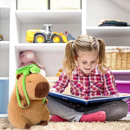 Ditucu Cute Capybara Plush with Turtle Backpack Soft Capibara Stuffed Animal Plushies Toys Hugging Gifts for Kids Brown 13 inch