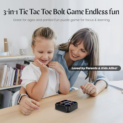 Tic-Toe Game, 4 in 1 Handheld Educational Game Machine, Electronic Tic-Toe Game for Education and Memory Growth, Home, Toy Board Game for Kids and Adults (Black)