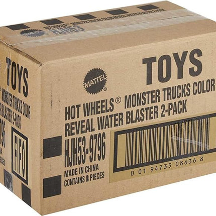 Hot Wheels Monster Trucks Color Reveal 2-Pack & Clip-On Water Tank, 2 Toy Trucks with Surprise Color Change (Styles May Vary)