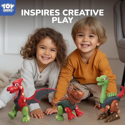 TOY Life 3-Pack Take Apart Dinosaur Toys for Kids 3 5 7 Kid Dinosaur Toy with Electric Drill Birthday Gifts Take Apart Toy for Boys Building Toys for Kids Ages 4-8 Stem Toys Tool Set