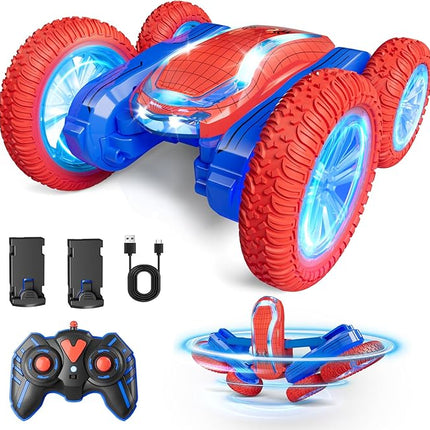 Remote Control Car, Sunt RC Cars for Kids Boys Girls 4-6 7-12 RTR 4WD with 360 Rotation, Double Sided, LED Lights, Music, 2.4Ghz 4, 2 Rechargable Batteries 40Mins Play Christmas Toy Gifts