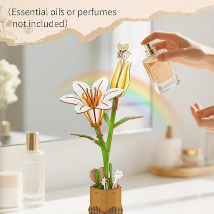 KAAYEE Wooden 3D Flower Puzzles for Adults-WhiteLily, Wooden Flowers Model Kit Set DIY Crafts to Build, Mother's Day/Botanical Collection/Ideal Creative Gift Ideas/Housewarming
