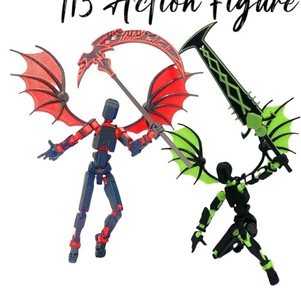 Titan 13 Action Figures,(2Pack) Assembly Completed Dummy 13 Action Figures, Lucky T13 Action Figure, T13 Action Figure 3D Printed Multi-Jointed Movable, Green and Red Sickle