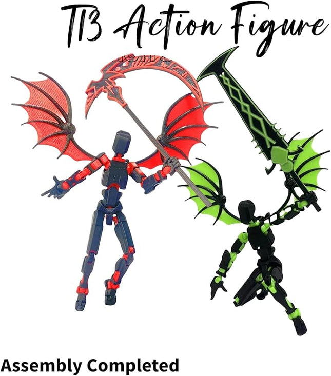Titan 13 Action Figures,(2Pack) Assembly Completed Dummy 13 Action Figures, Lucky T13 Action Figure, T13 Action Figure 3D Printed Multi-Jointed Movable, Green and Red Sickle