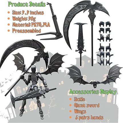 (Assembly Completed) T13 Action Figures Set Lucky Dummy Nova 13 Action Figure Robot Anime Stick Figures Fidget Toys for Boys Multi Movable Joints Gifts Toys for Kids (Black)